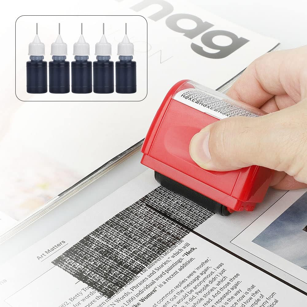 Nachfüll-Tinte für Datenschutz-Rollstempel, 5 × 10 ml Stempelfarbe Schwarz mit Nadelaufsatz, Nachfüllset für Identitätsschutz-Roller – Bild 5