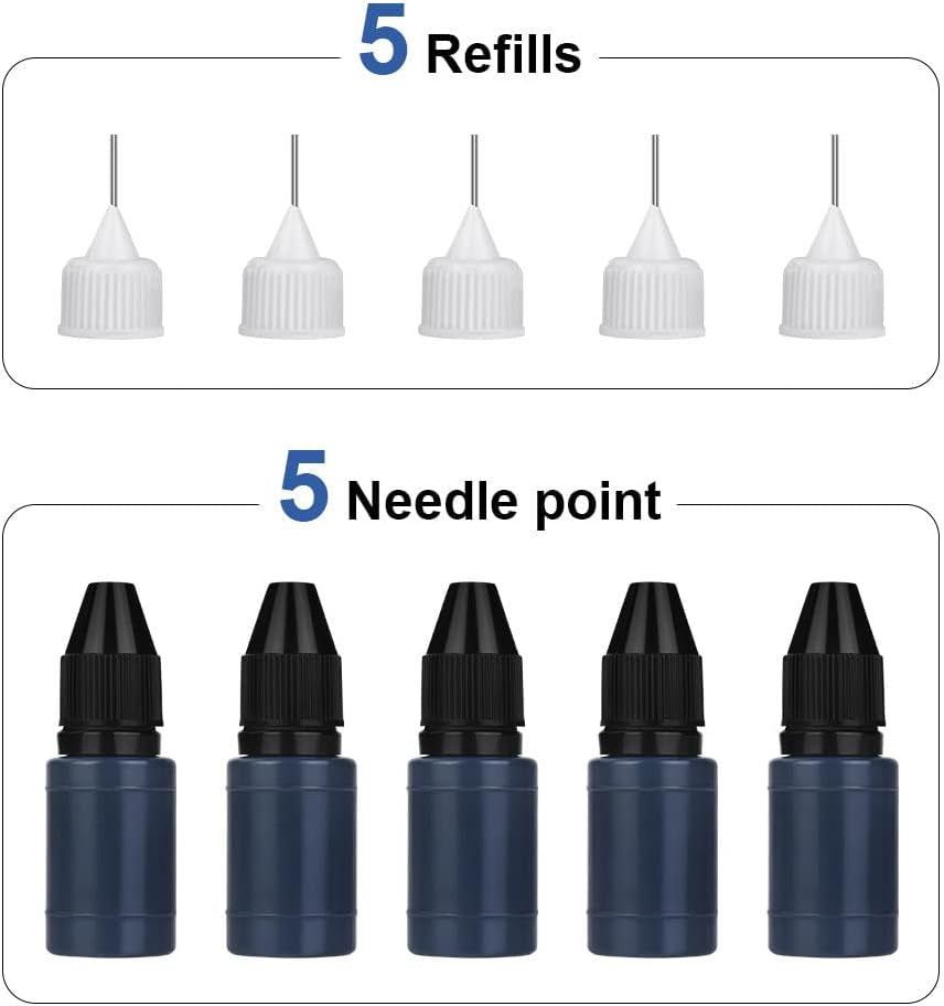 Nachfüll-Tinte für Datenschutz-Rollstempel, 5 × 10 ml Stempelfarbe Schwarz mit Nadelaufsatz, Nachfüllset für Identitätsschutz-Roller – Bild 7