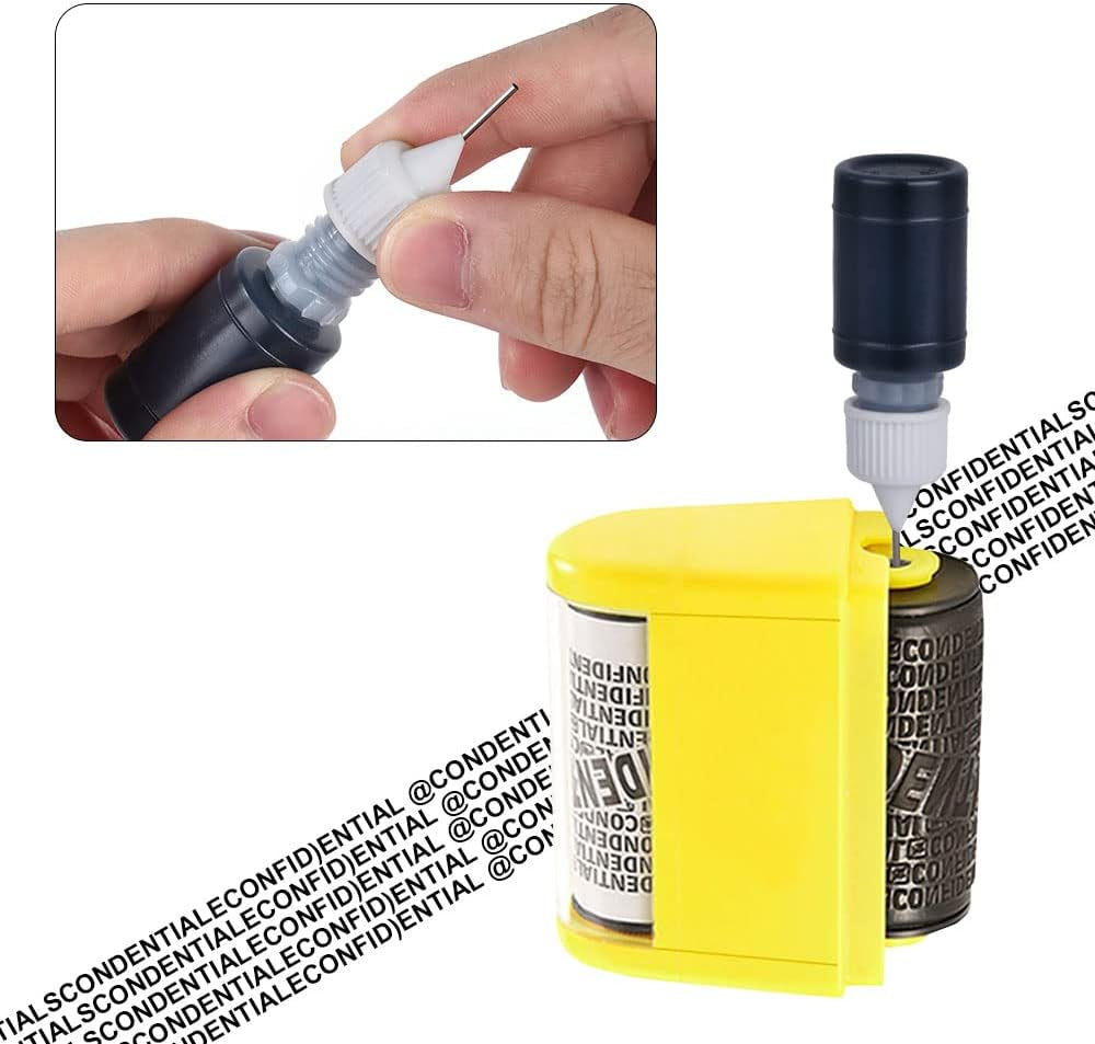 Nachfüll-Tinte für Datenschutz-Rollstempel, 5 × 10 ml Stempelfarbe Schwarz mit Nadelaufsatz, Nachfüllset für Identitätsschutz-Roller – Bild 4